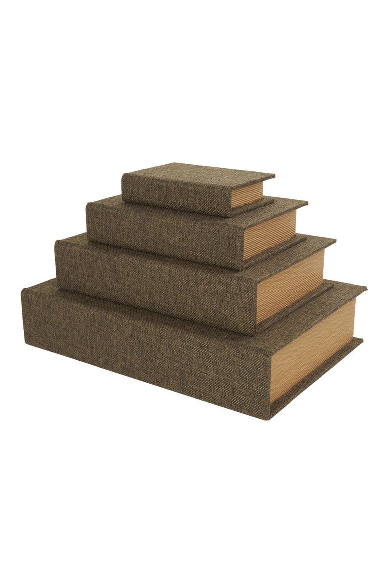Set of 4 Faux Book Boxes, Alternate, color, DARK BROWN