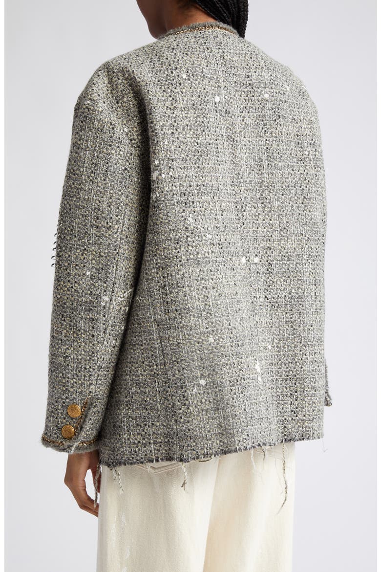 Paint Splatter Oversize Tweed Jacket, Alternate, color, GREY