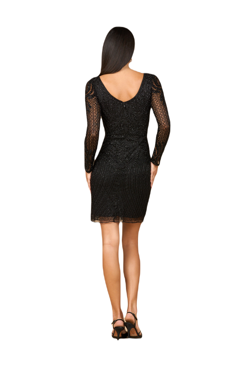 LARA New York Long Sleeve Cocktail Dress with Illusion Neckline, Alternate, color, Black