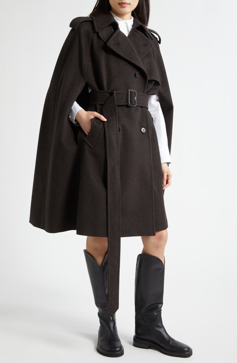Burberry Belmont Cashmere Trench Cape, Alternate, color, Brown Melange
