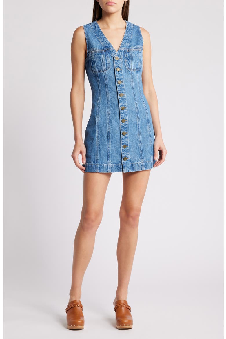 Sleeveless Denim Trucker Minidress, Main, color, DELAWARE