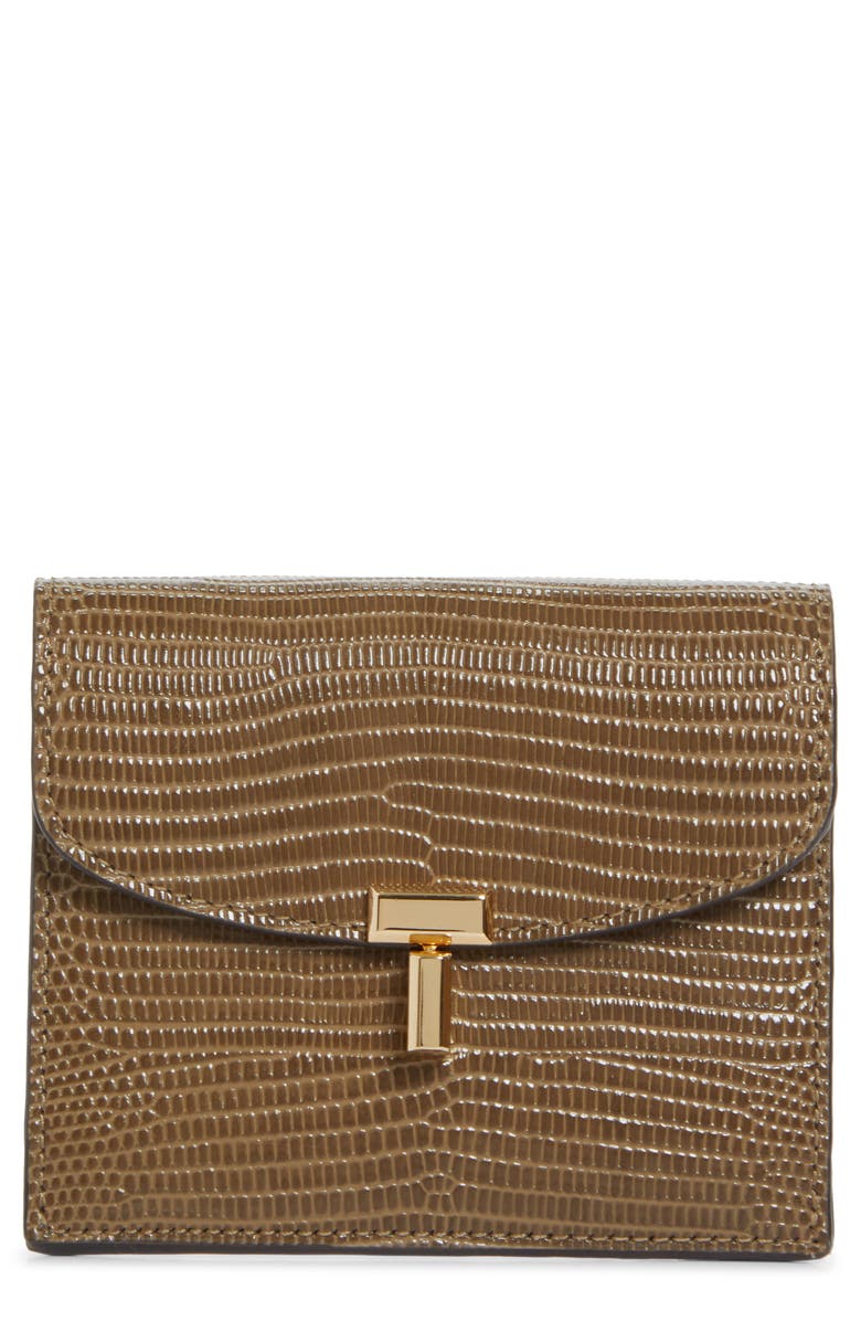 TOTEME T-Lock Lizard Embossed Leather Card Holder, Main, color, Dark Olive