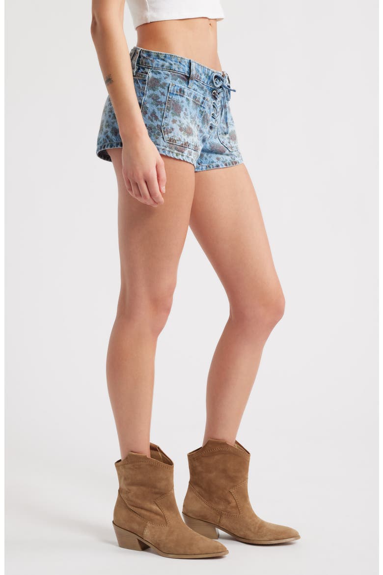 Nara Floral Lace-Up Low Rise Denim Shorts, Alternate, color, INDIGO