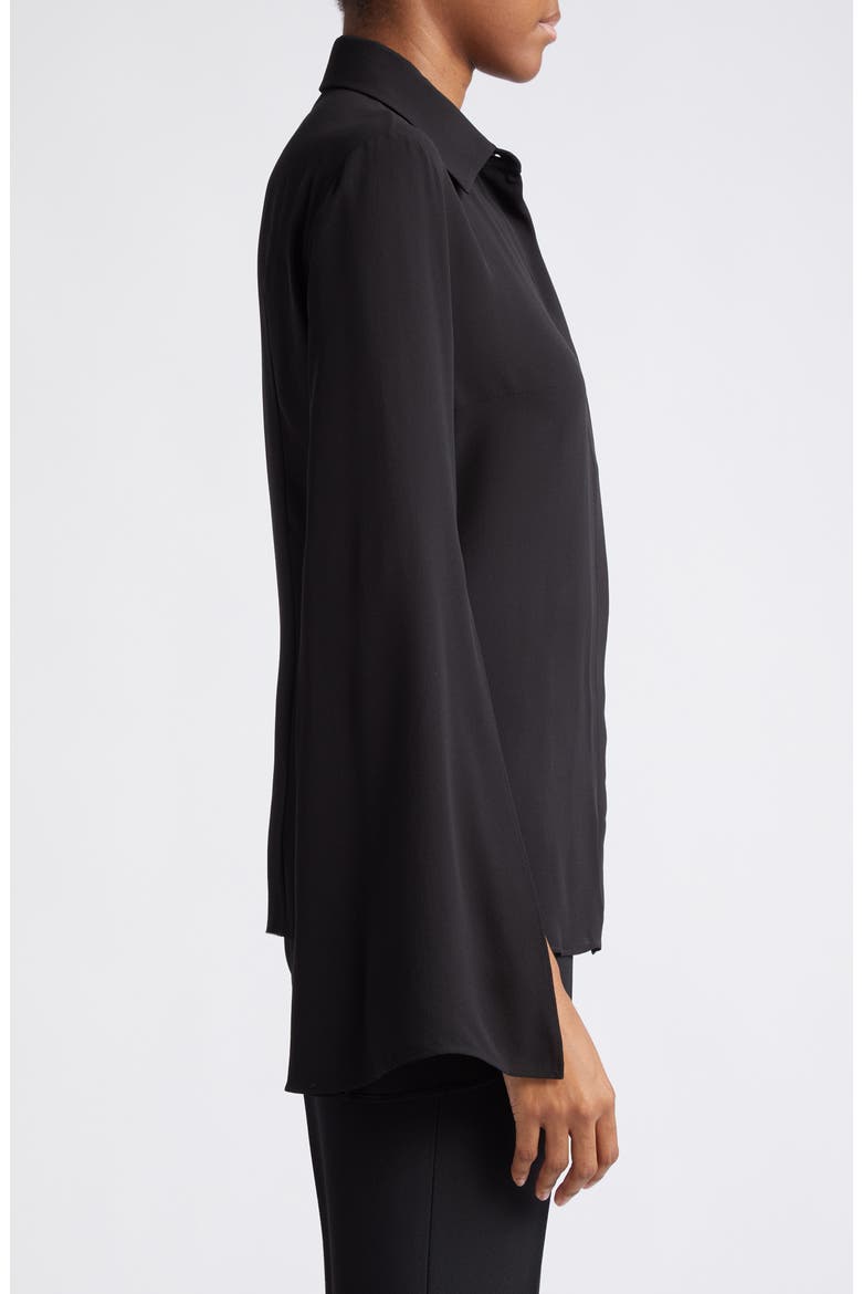 Split Sleeve Silk Georgette Button-Up Shirt, Alternate, color, BLACK