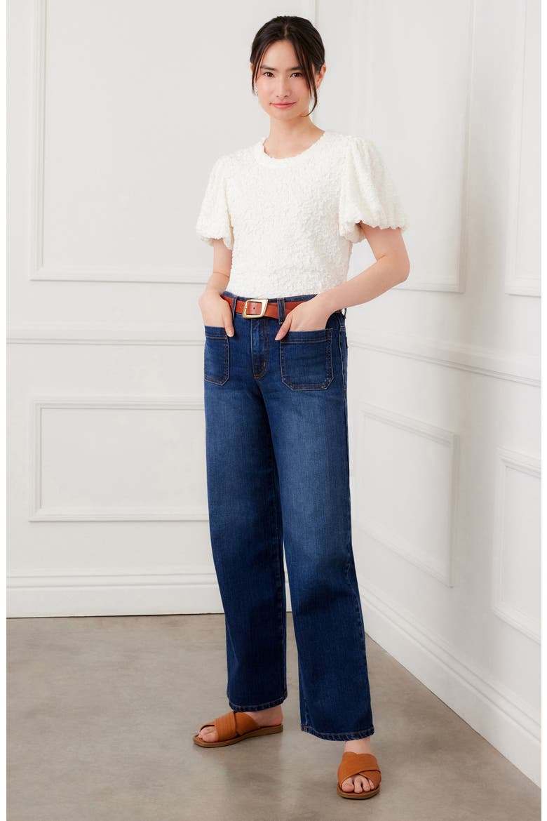 Puff Sleeve Textured Top, Alternate, color, WHITE