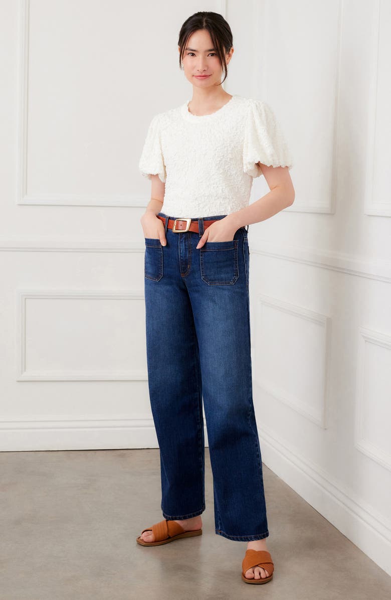 Karen Kane Puff Sleeve Textured Top, Alternate, color, White