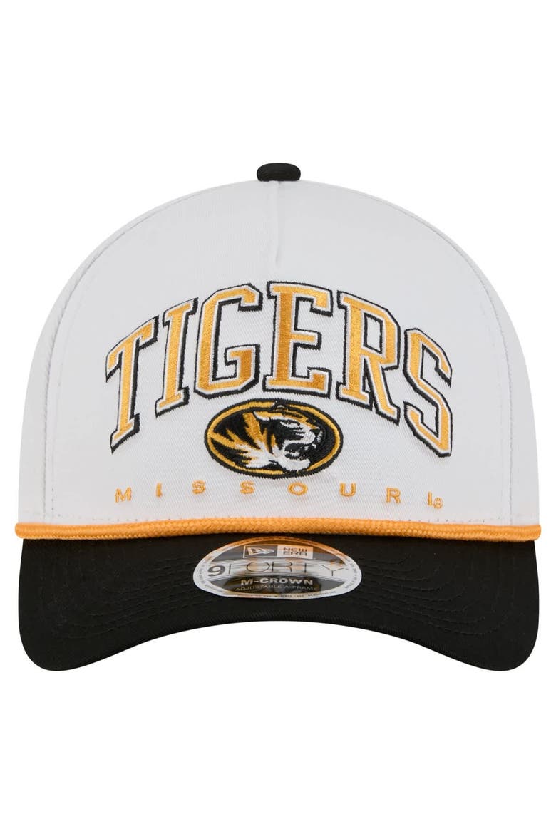 Men's New Era White/Black Missouri Tigers Arch Two-Tone Rope 9FORTY A-Frame M-Crown Adjustable Hat, Alternate, color, White