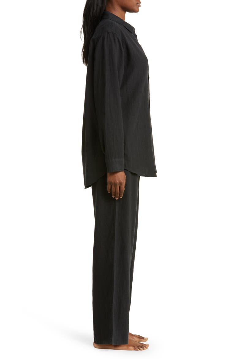 Long Sleeve Linen Pajamas, Alternate, color, PLAIN LINEN BLACK