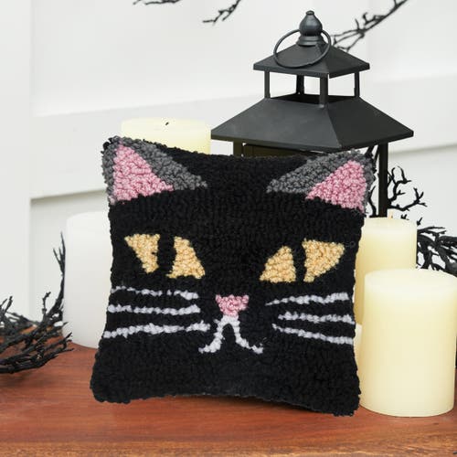 C & F Home C&f Home Black Cat Small Petite Hooked Halloween Accent Pillow, 8" X 8" In Black