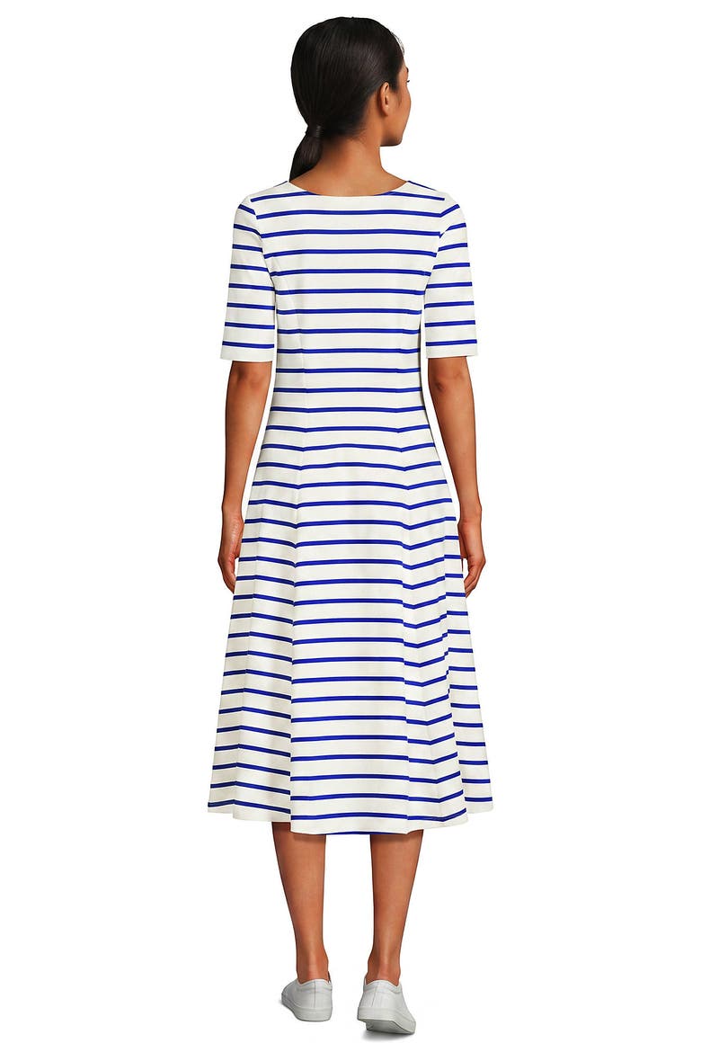 Starfish Elbow Sleeve Midi Fit and Flare Dress, Alternate, color, Ivory/Lapis Spaced Stripe