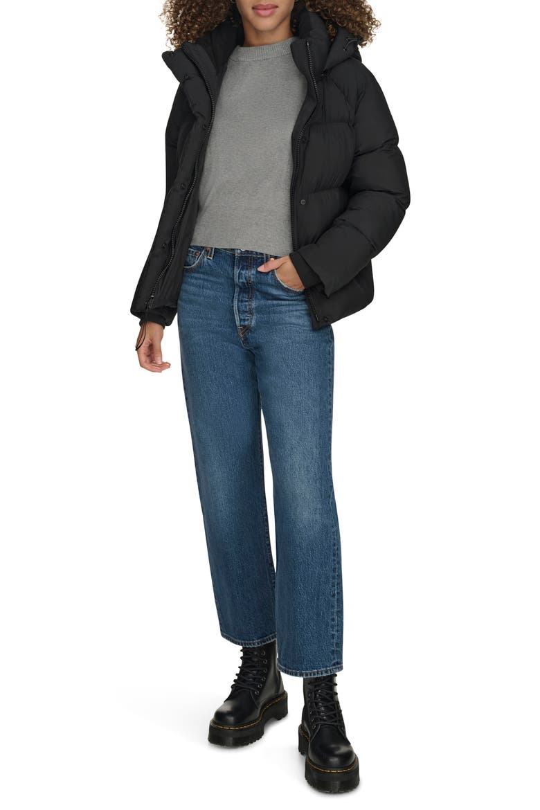 Hooded Quilted Puffer Jacket, Alternate, color, BLACK