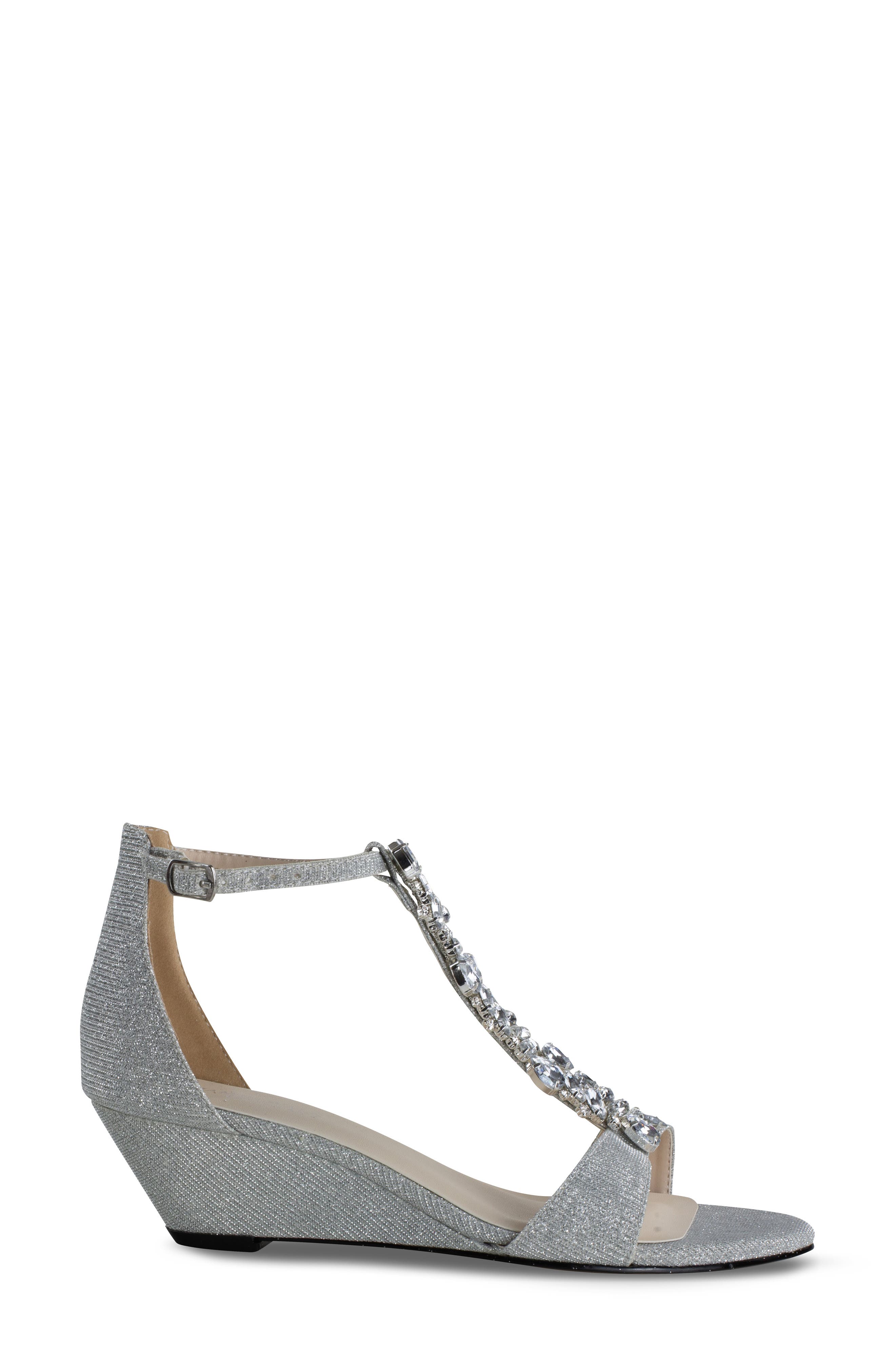 Beatrix Embellished T-Strap Wedge Sandal, Alternate, color, SILVER