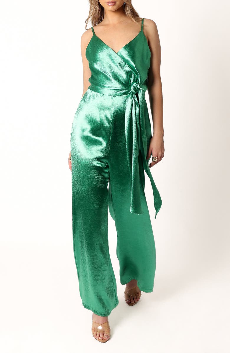 Petal & Pup Jessica Satin Jumpsuit, Main, color, Emerald
