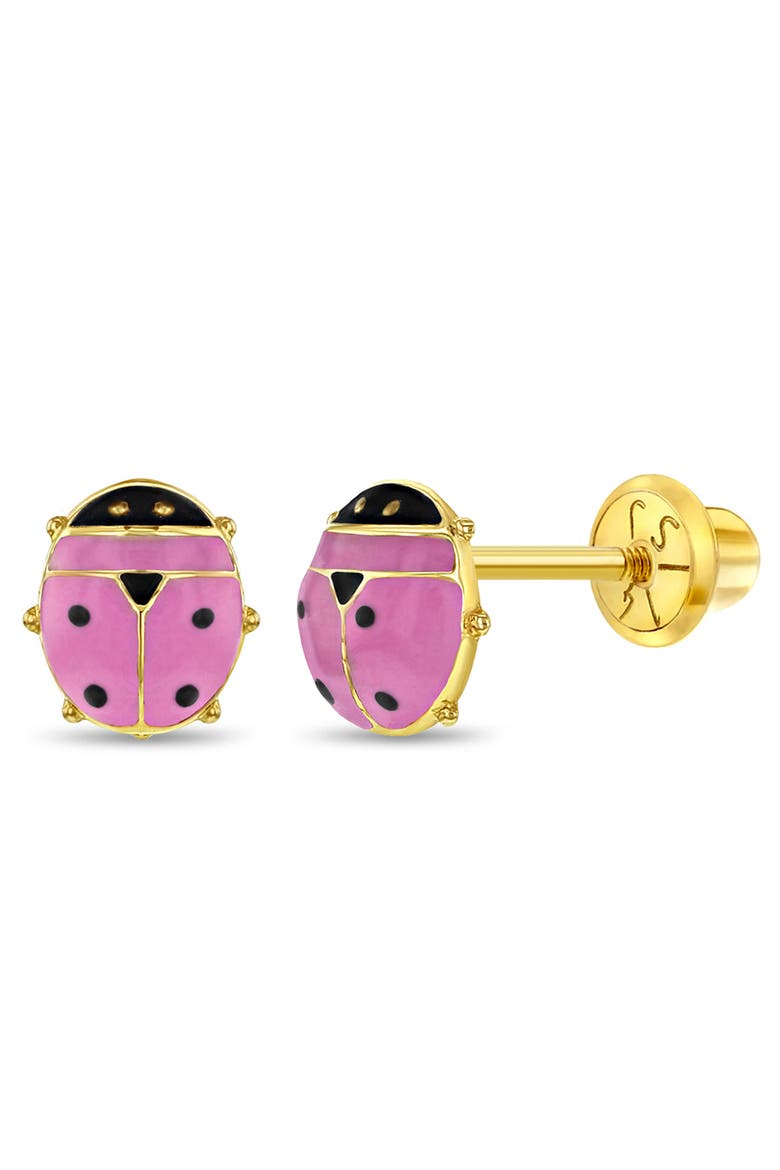 14k Garden Ladybug Earrings, Main, color, Pink