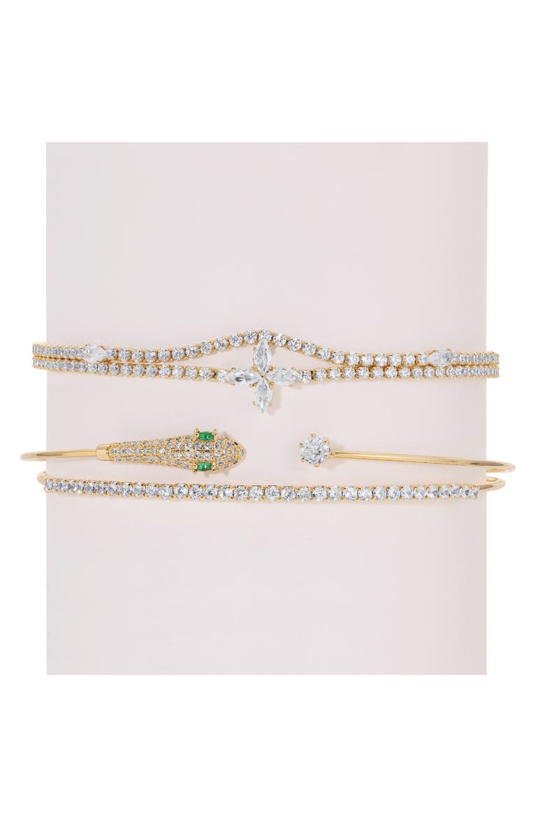 Ebony CZ 2-Pack Assorted Bracelets, Alternate, color, GOLD