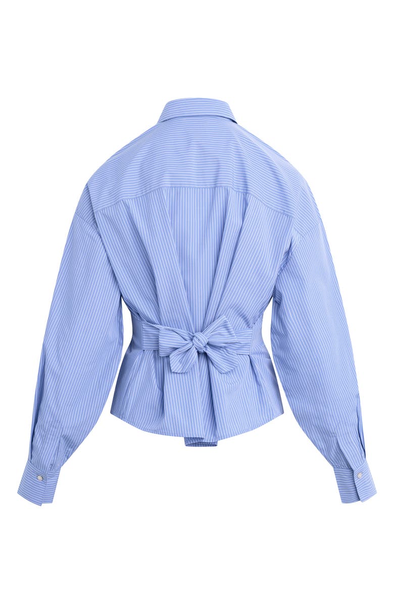 Favorite Daughter The Back Story Pleated Tie Back Shirt, Alternate, color, Blue/ White Stripe