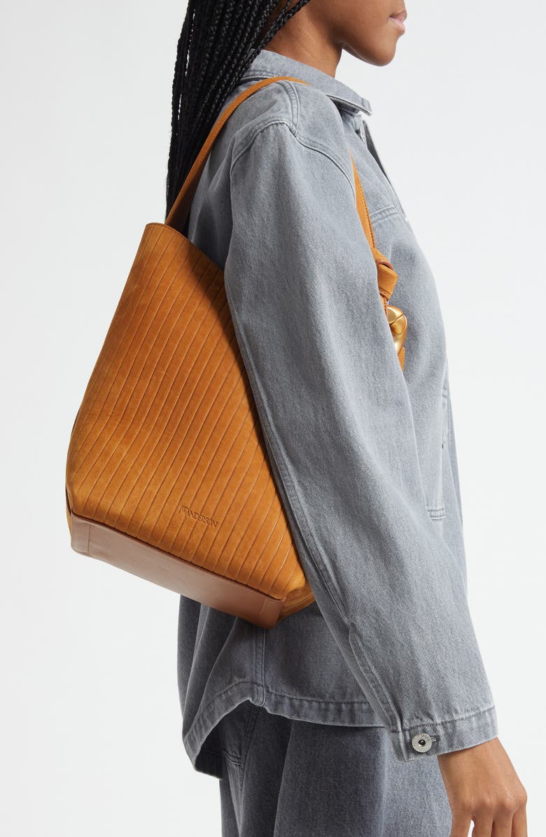 JW Anderson Corner Stripe Deerskin Tote, Alternate, color, Caramel 604