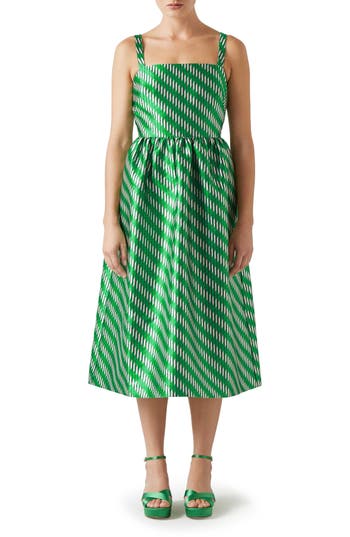 Lk Bennett Elodie Metallic Geo Jacquard Midi Dress In Green