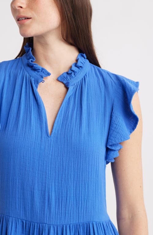 Shop Caslonr Caslon(r) Ruffle Duo Cotton Gauze Dress In Blue Dazzle