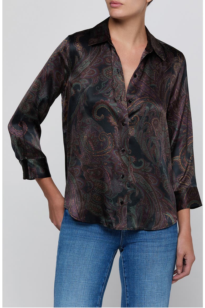 Dani Silk Button-Down Shirt, Main, color, MIDNIGHT MULTI LUX PAISLEY