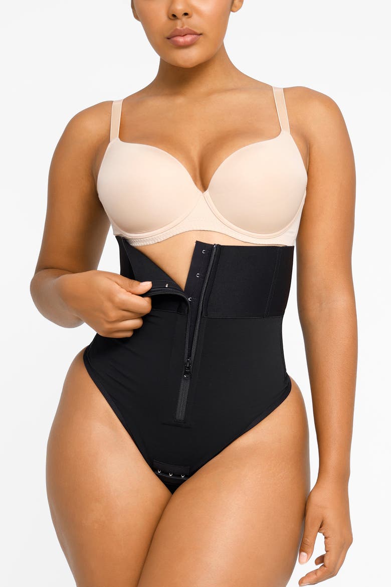 High-Rise Body Sculpting Thong, Alternate, color, Onyx Black