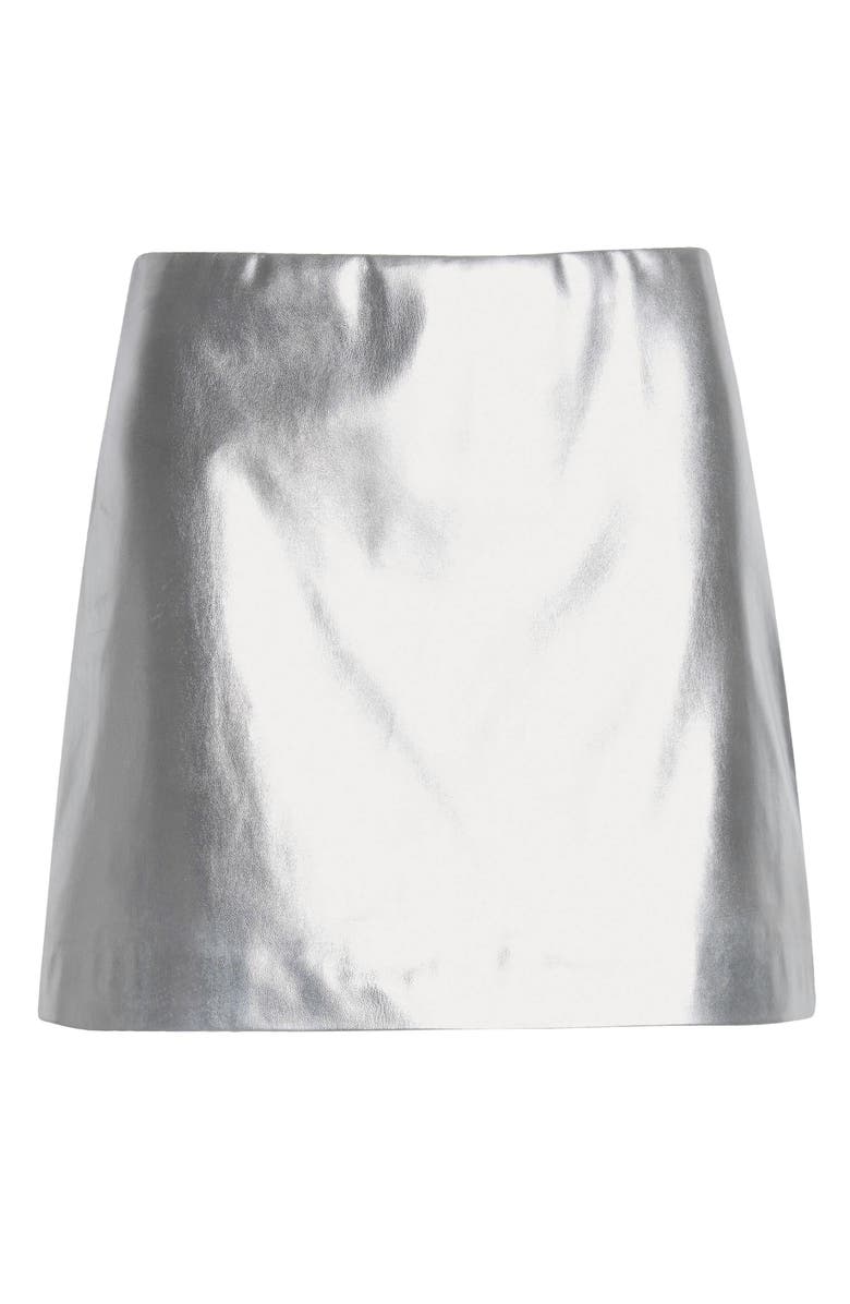 Alice + Olivia Elana Metallic Faux Leather Miniskirt, Alternate, color, Silver