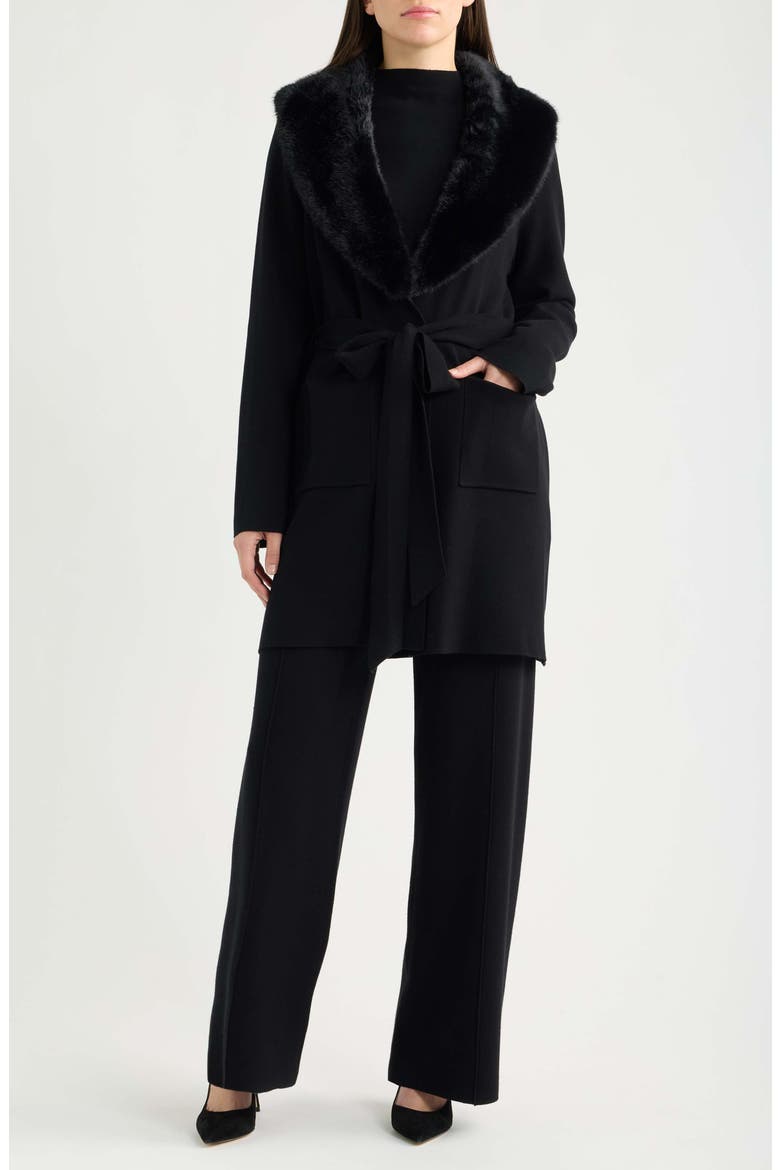 Faux Fur Collar Cardigan, Main, color, BLACK
