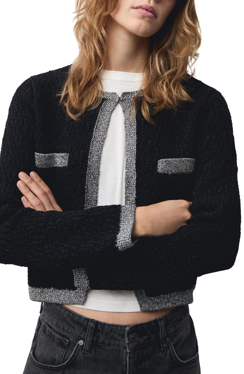 MANGO Metallic Knit Jacket, Main, color, 