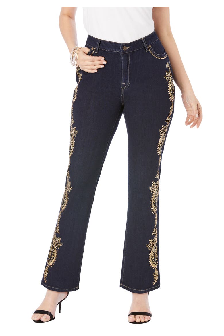 Plus Size Embroidered Bootcut Jean, Main, color, GOLD LEAF EMBELLISHMENT