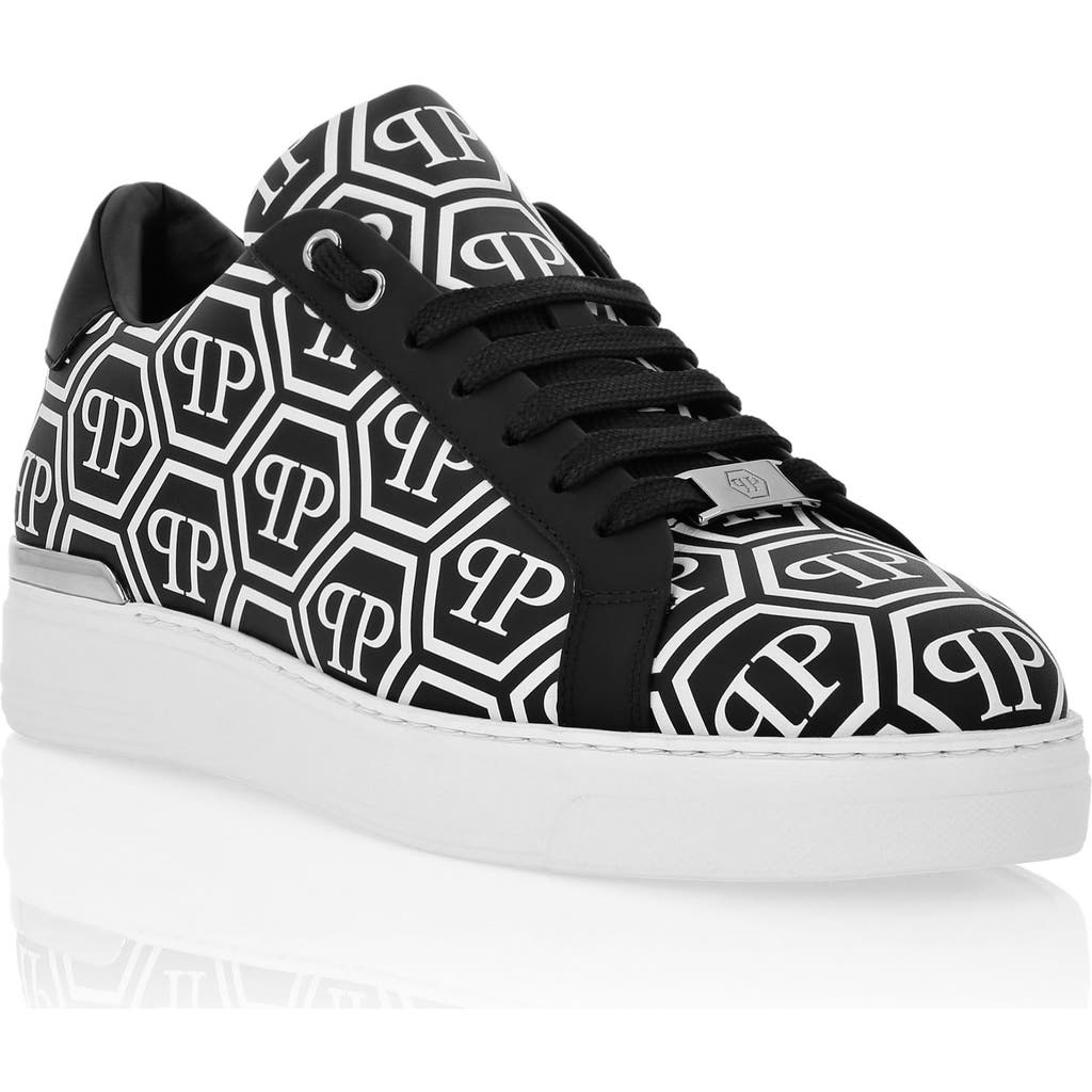 Philipp Plein Nappa Leather Low Top Sneakers Big Monogram Logo Unisex In Black