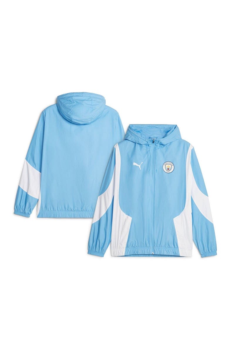 PUMA Men's Puma Sky Blue Manchester City 2023/24 Pre-Match Anthem Full-Zip Hoodie Jacket, Main, color, Light Blue