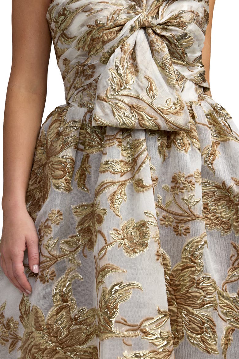 Floral Strapless Brocade Ballgown With Bow, Alternate, color, Bronze