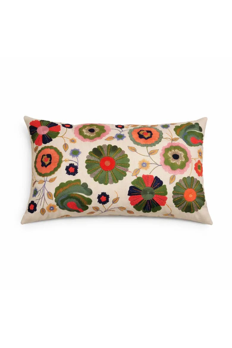 Floral Medley Pillow | Cotton Fabric | Vibrant Design, Main, color, White
