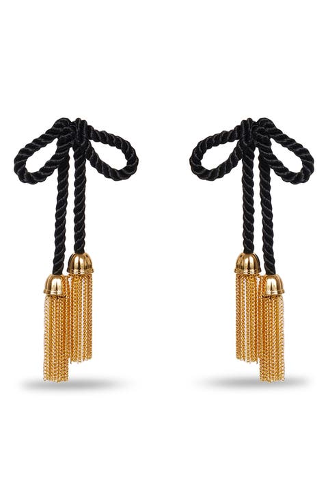 Jet Bow Tassel Drop Earrings