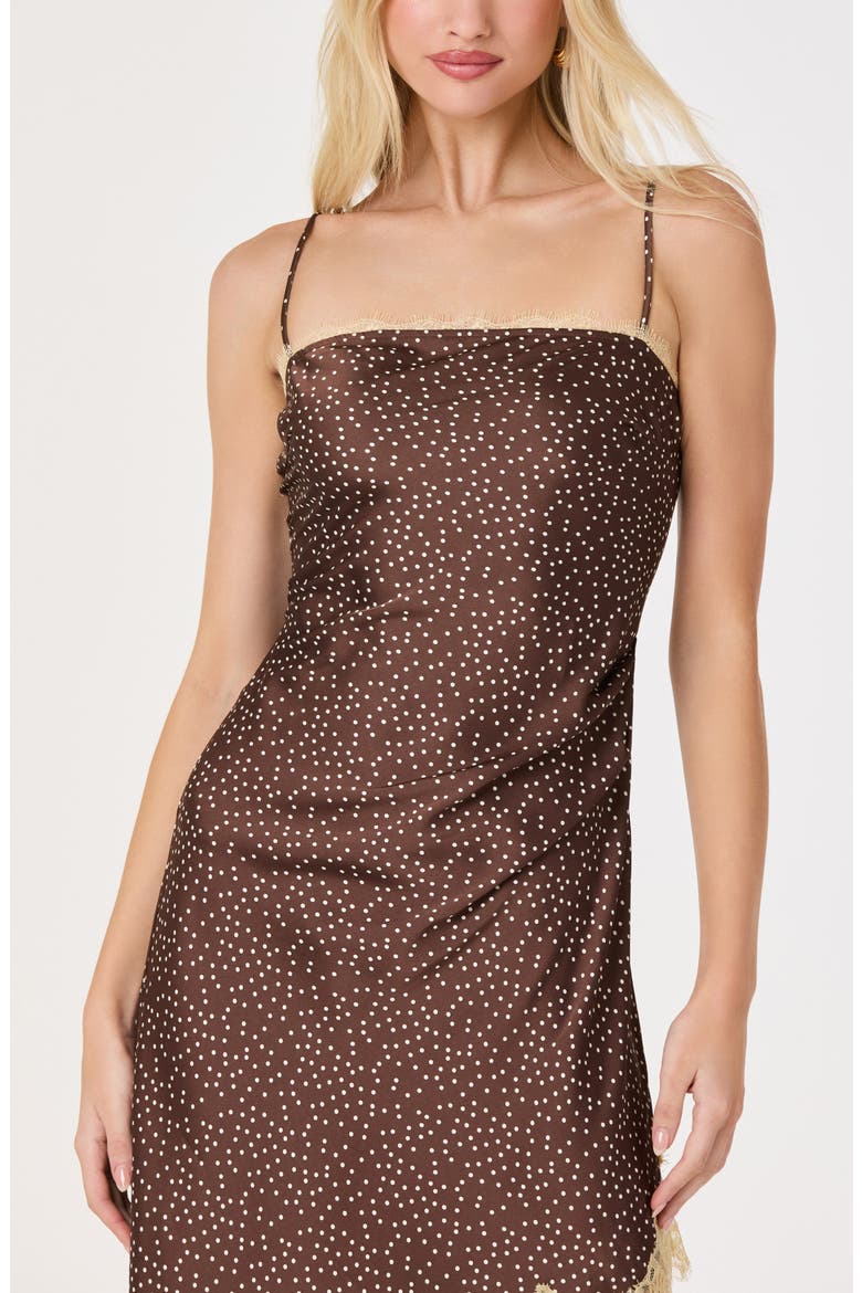 Kiersten Polka Dot Lace Trim Slipdress, Alternate, color, BROWN POLKADOT