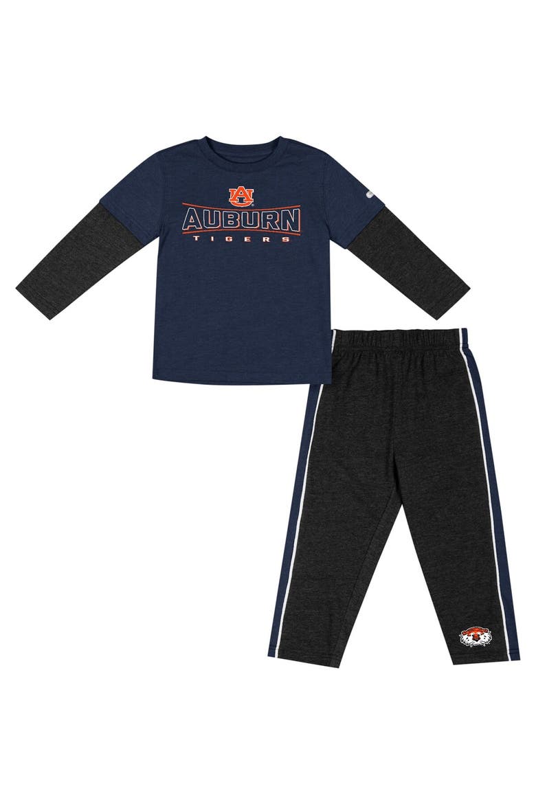 Toddler Colosseum Navy/Black Auburn Tigers Long Sleeve T-Shirt & Pants Set, Main, color, Navy