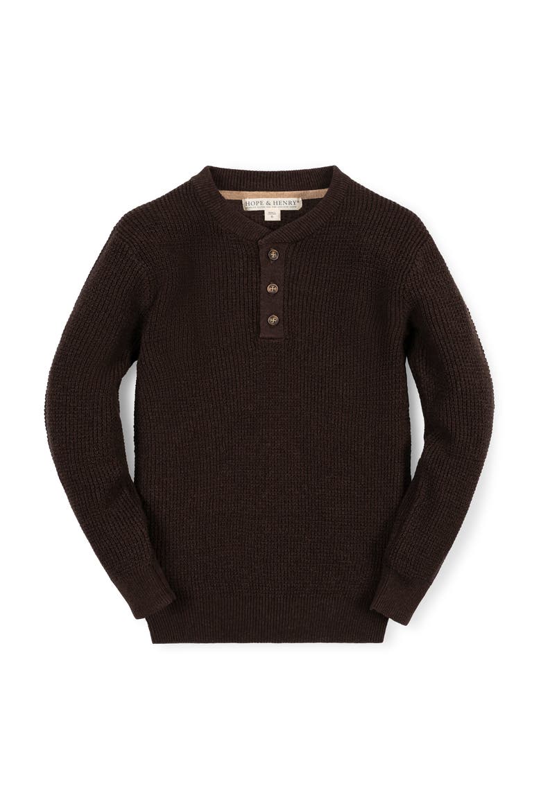 Kids' Organic Sweater Henley with Elbow Patches, Main, color, Chocolate Heather