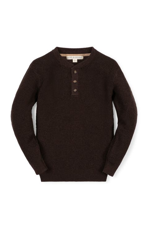 Kids' Organic Sweater Henley with Elbow Patches