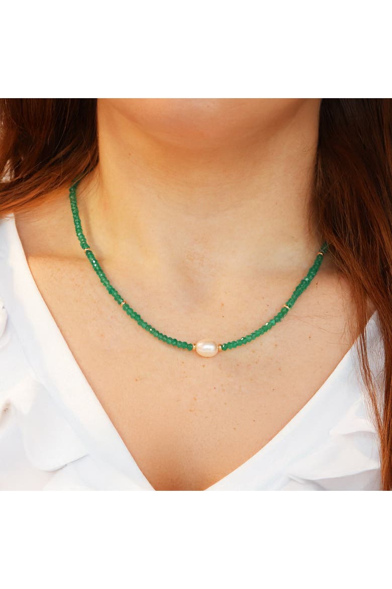 Green Onyx Bead Pearl Necklace, Alternate, color, Green