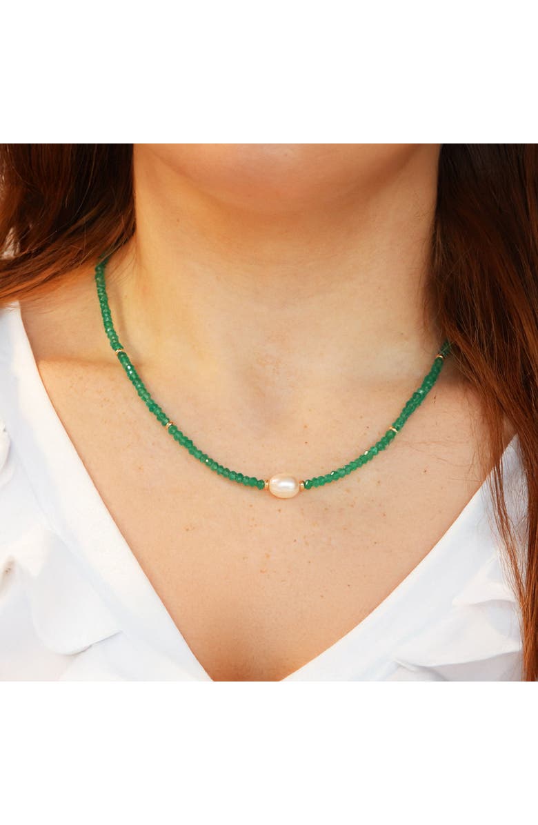 The Lovery Fine Jewelry Green Onyx Bead Pearl Necklace, Alternate, color, Green