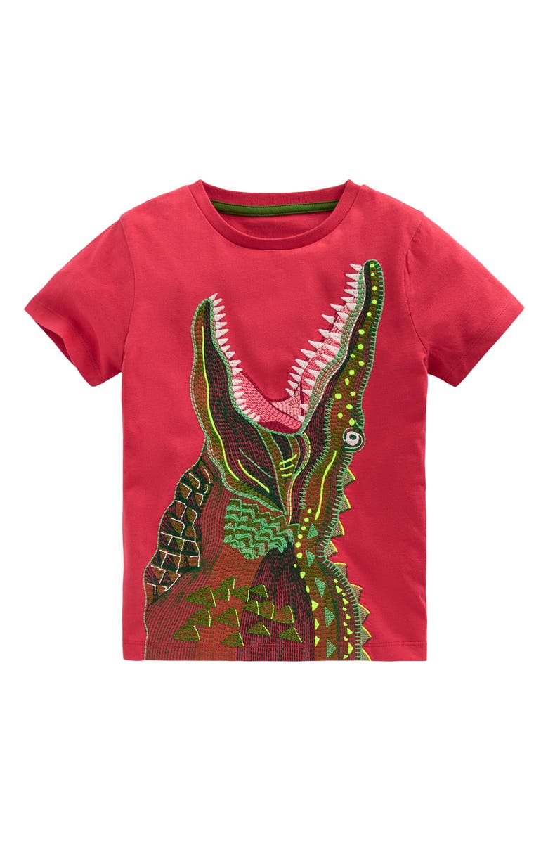 Mini Boden Kids' Crocodile Superstitch Cotton T-Shirt, Main, color, Cayenne Croc