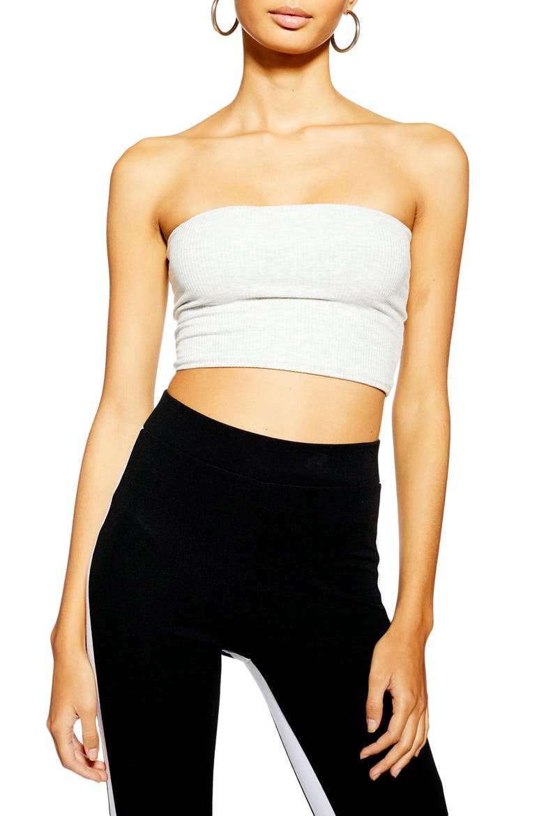 Ribbed Bandeau Top, Main, color, GREY MARL