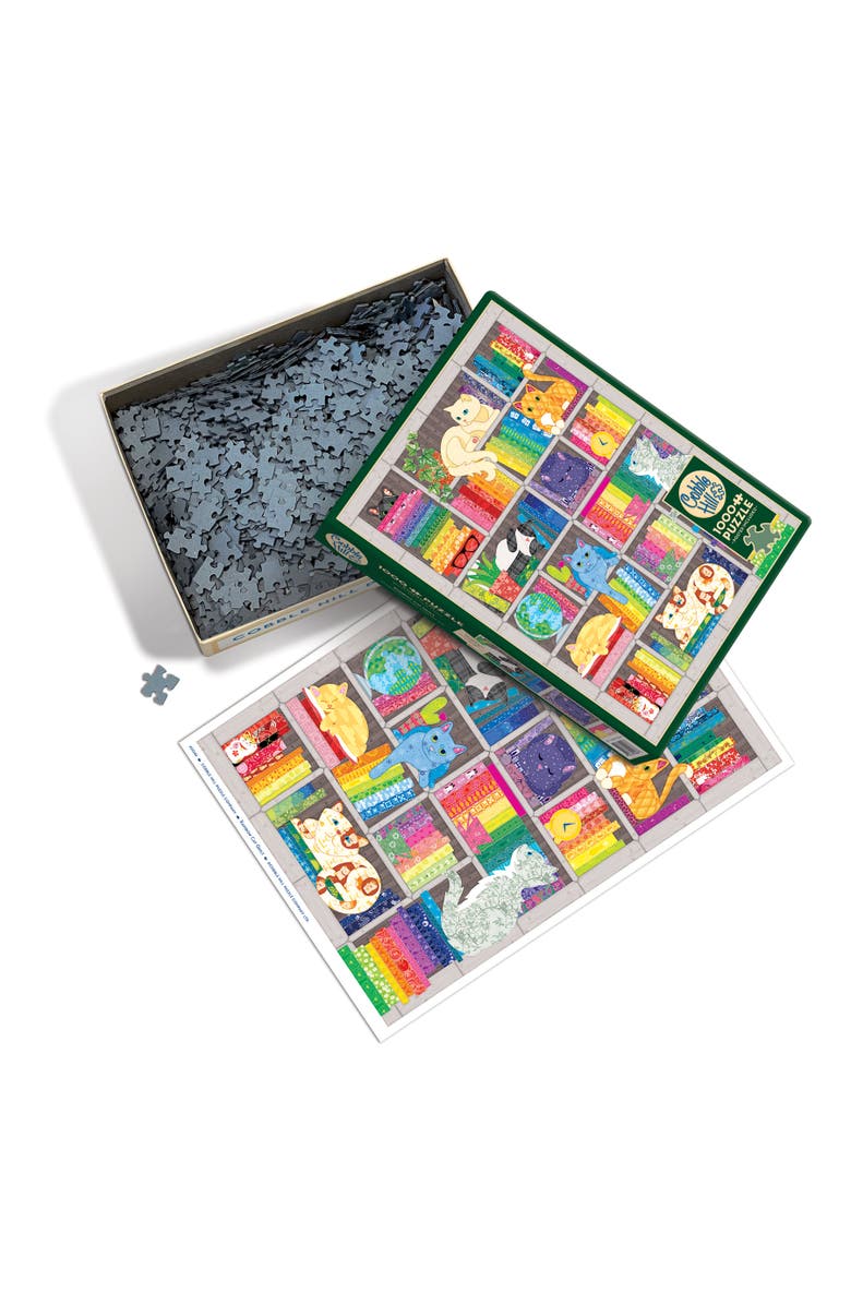 Cobble Hill 1000 Piece Puzzle Rainbow Cat Quilt Reference Poster Included, Alternate, color, Multicolored