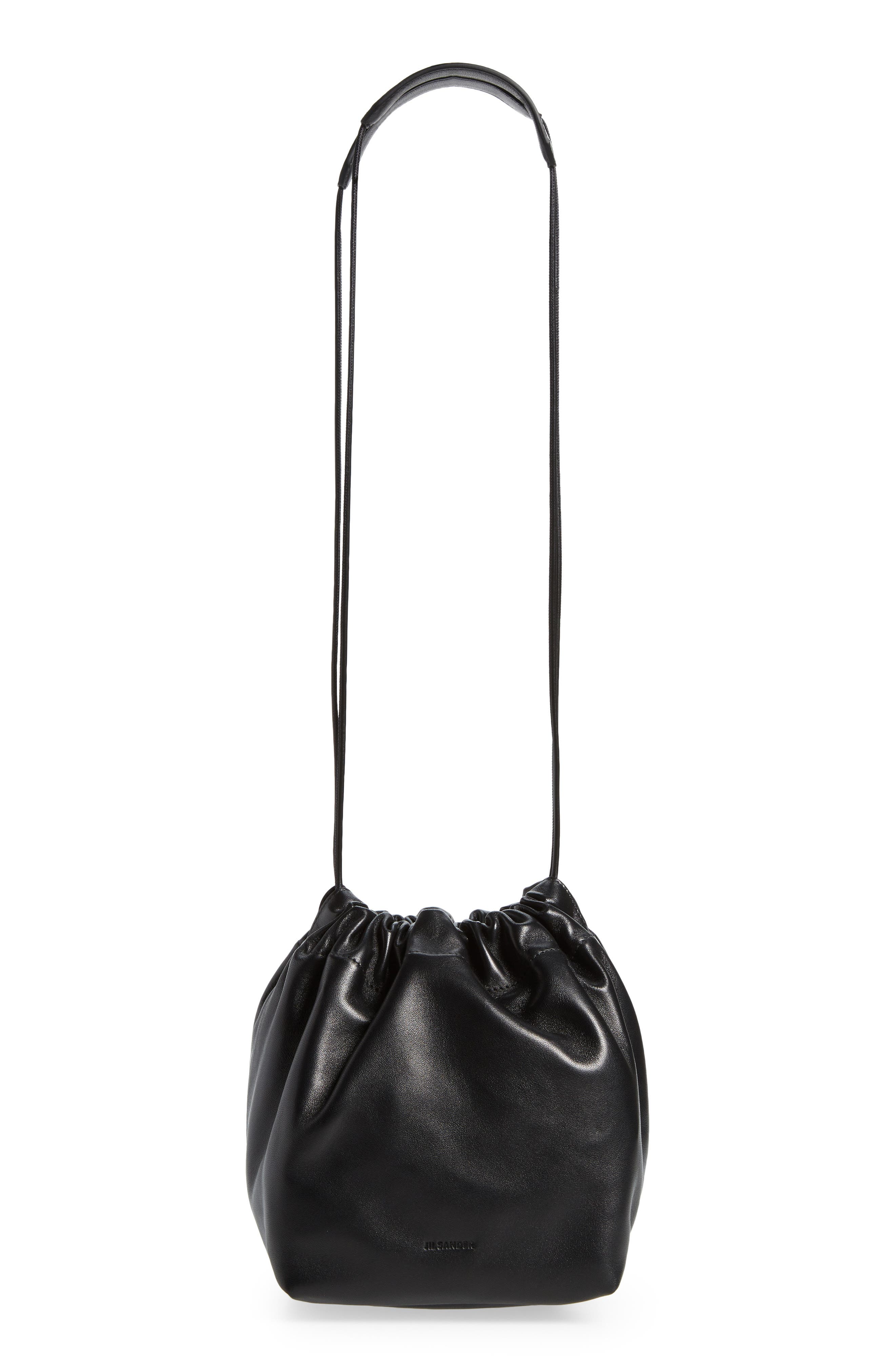 Jil Sander Small Drawstring Leather Crossbody Bag, Main, color, 