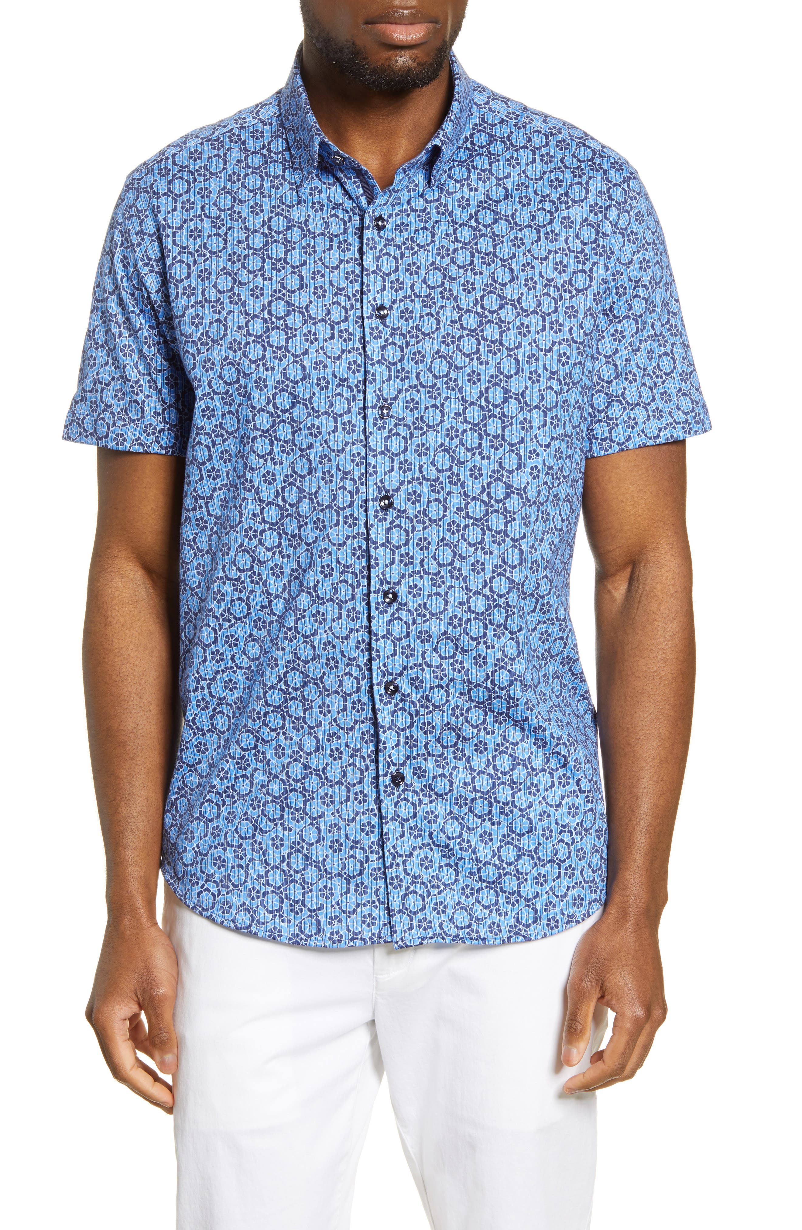 Stone Rose Floral Short Sleeve Button-Up Knit Shirt (Men) | Nordstromrack