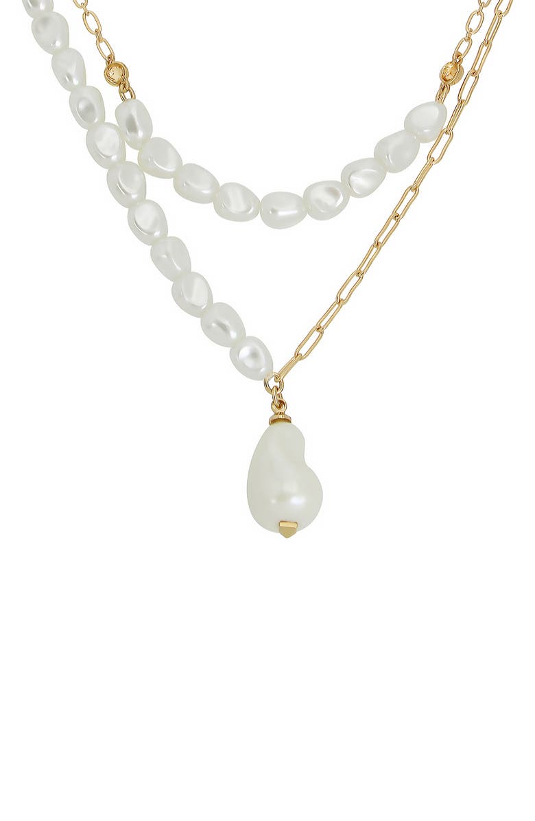AllSaints Imitation Pearl Pendant Layered Necklace, Alternate, color, Pearl/ Gold