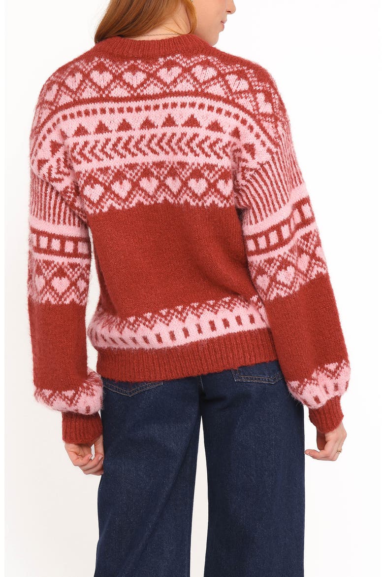 Zinnia Fair Isle Crewneck Sweater, Alternate, color, RED