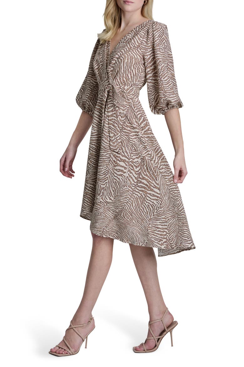 Balloon Sleeve Gauze Faux Wrap Dress, Alternate, color, ALABASTER