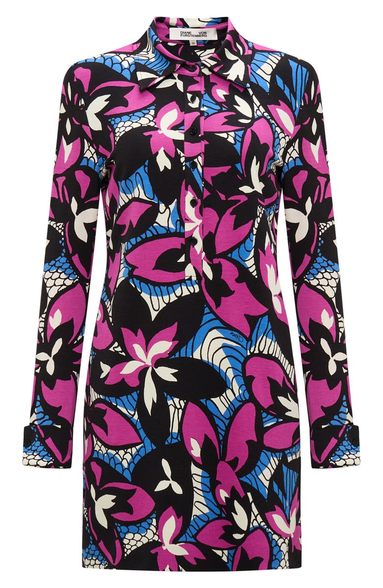 DVF Alarica Floral Long Sleeve Mini Shirtdress, Alternate, color,