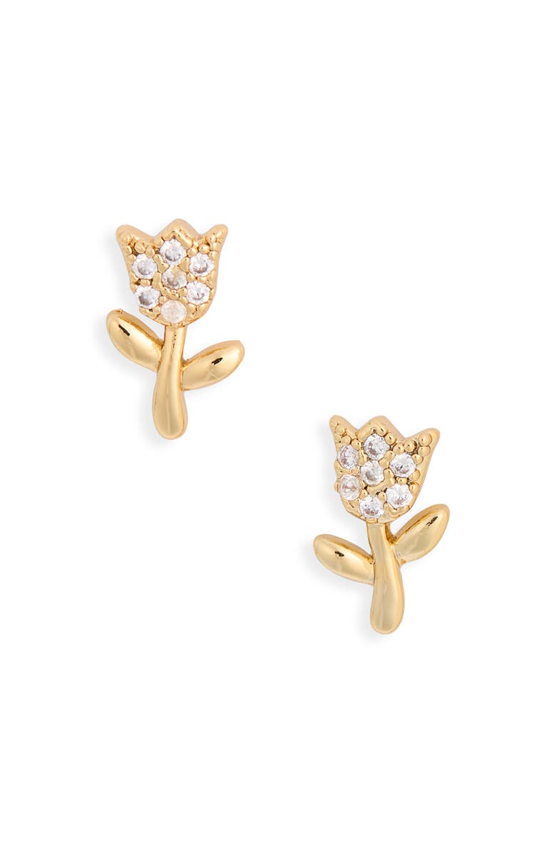 Kate Spade New York mini tulip stud earrings, Alternate, color, Clear/ Gold